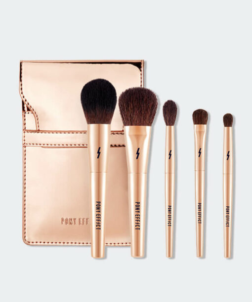 Pony Effect Mini Makeup Brush Set | 時尚金專業旅行掃具6件套裝