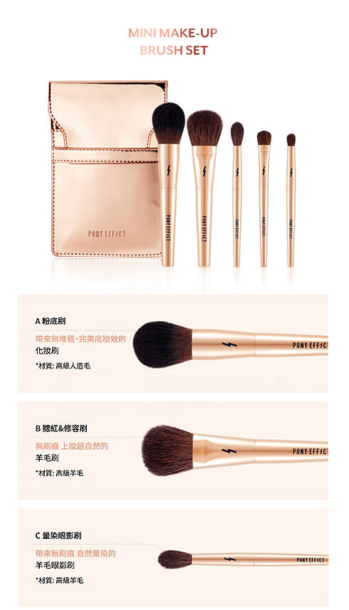 Pony Effect Mini Makeup Brush Set | 時尚金專業旅行化妝掃具6件套裝