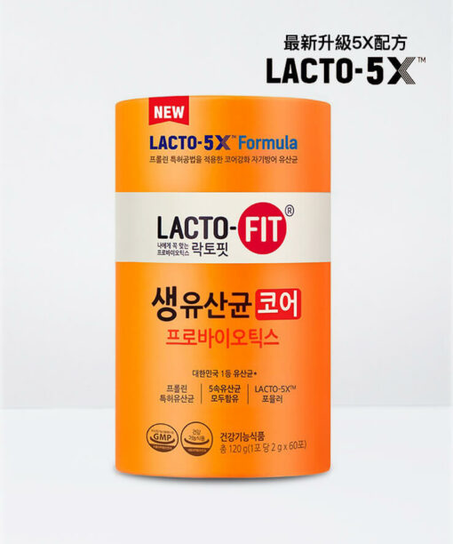 韓國LACTO-FIT Probiotics Core 60 Sticks [ Lacto-5X Formula]|鍾根堂益生菌&乳酸菌腸胃健康 - 橙色〖最新升級5X配方増強版益生菌〗60天用
