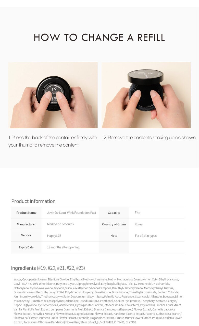 JAVIN DE SEOUL Wink Foundation Pact SPF50+ PA+++ 眨眼氣墊粉底 - 5色選擇