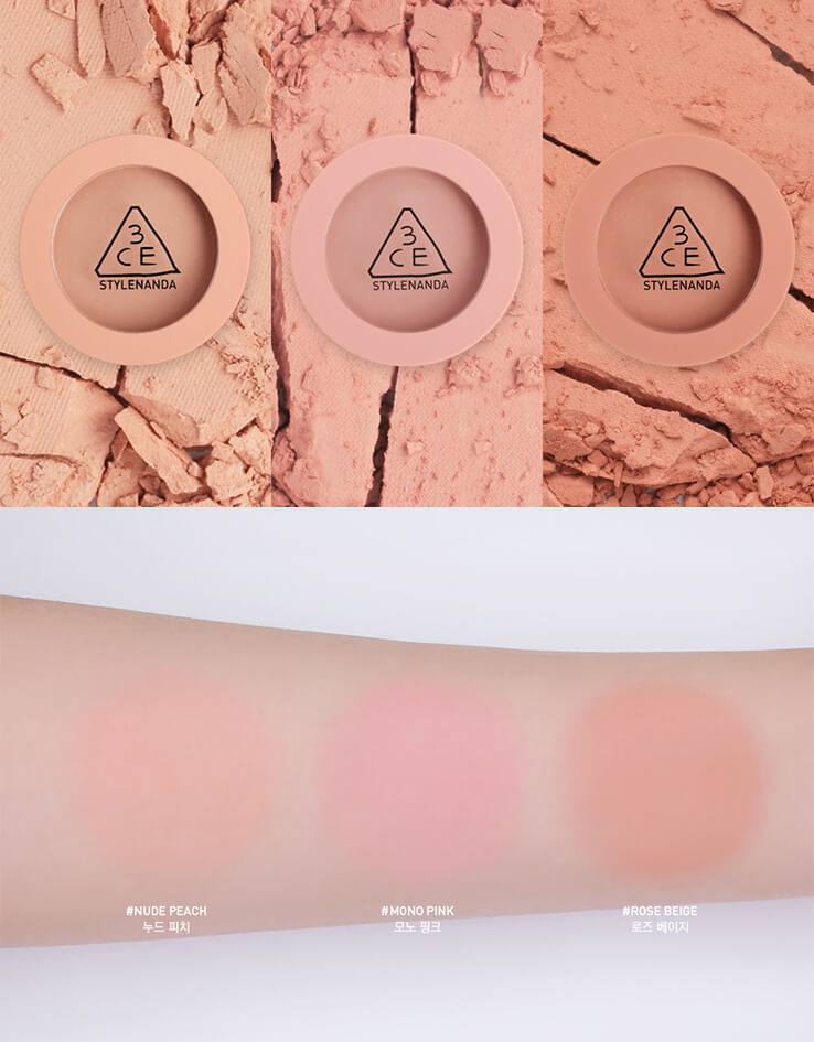 韓國 3CE Mood Recipe Face Blush 單色胭脂 #Nude Peach vs #Mono Pink vs #Rose Beige