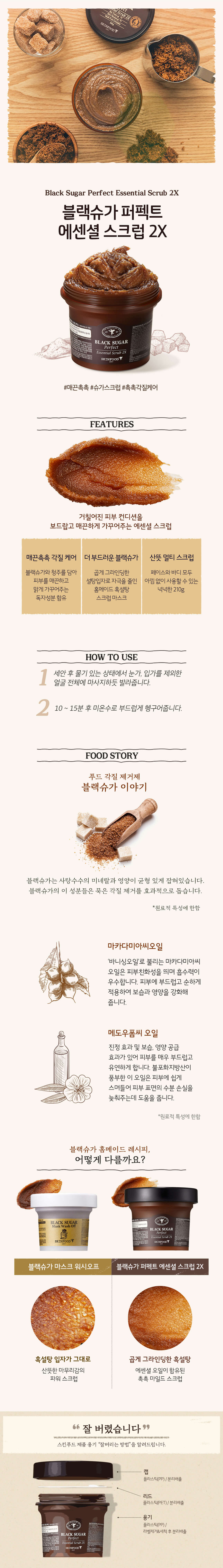 韓國 SkinFood Black Sugar Perfect Essential Scrub 2X 皇牌黑糖5合1光采精華磨砂面膜