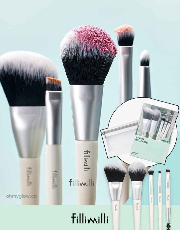 25年新升級＼高CP 💛長期熱賣／韓國 FilliMilli Mini Makeup Brush Set 迷你化妝掃5件組連收納袋套裝