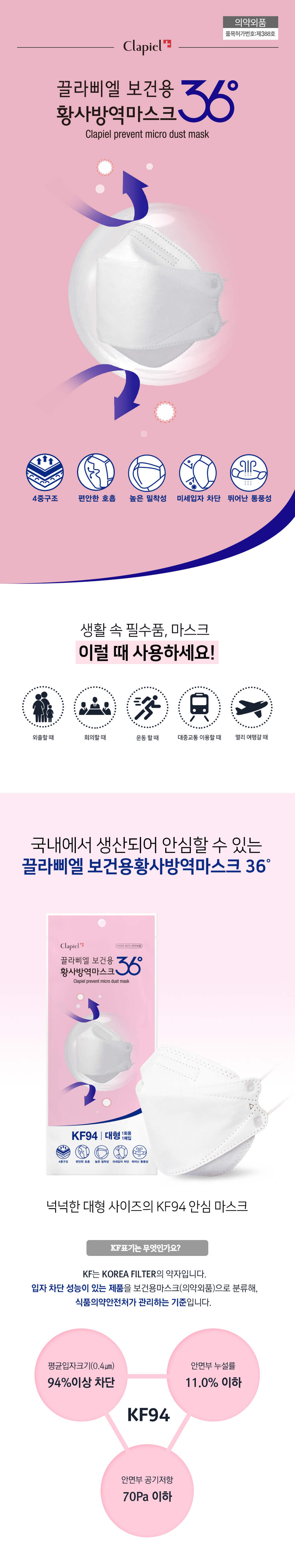 Clapiel KF94 三星口罩 4層高防護3D口罩 獨立包裝 50片裝