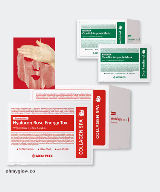 韓國Medi Peel Hyaluron Rose Energy Tox / CICA-NOL Ampoule Mask 玫瑰透明質酸.膠原蛋白緊緻提升 / 積雪草舒緩保濕安瓶面膜 - 2款選擇