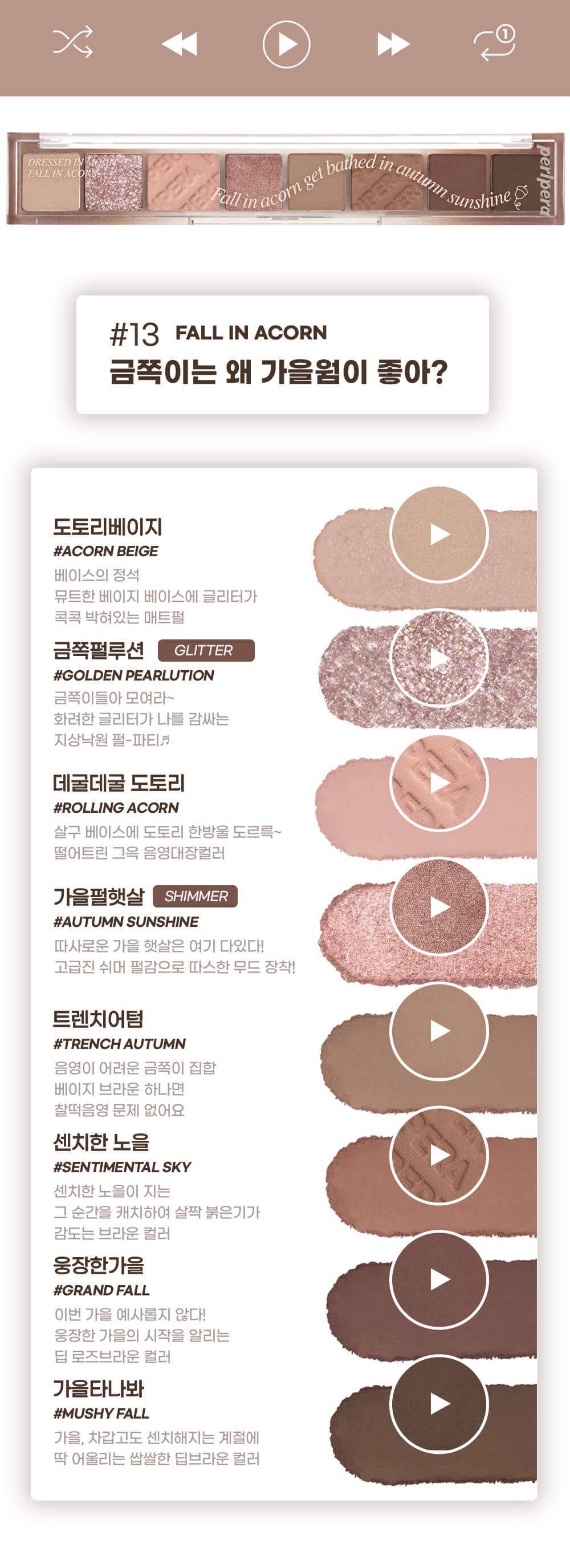 韓國 peripera 🌰 All Take Mood Palette #13 Fall In Acorn 橡子榛果朱古力色系間尺眼影盤