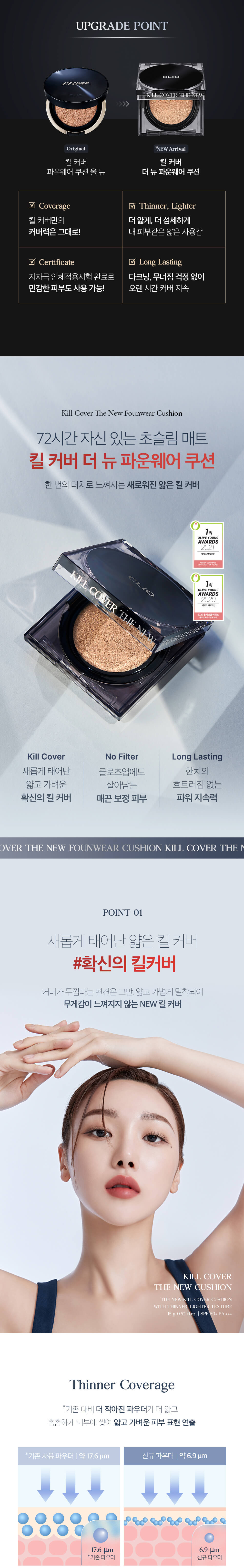 韓國 CLIO Kill Cover The New Founwear Cushion 新款方盒皇牌魔力極緻長效無瑕氣墊粉底連補充裝 – 6色選擇氣墊