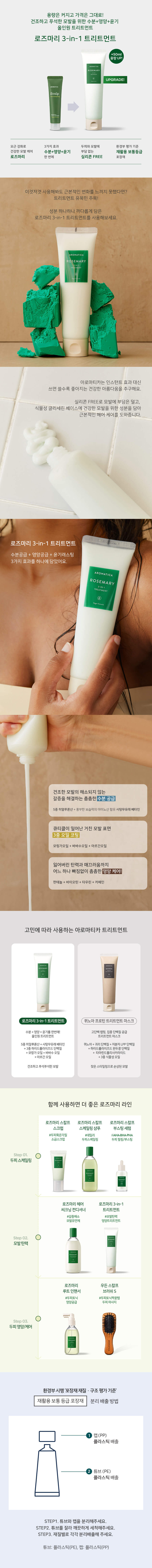 韓國 Aromatica Rosemary 3 In 1 Treatment 迷迭香3合1無矽頭髮護理
