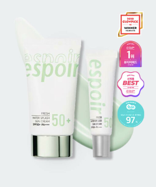 【限量增大版套裝60ml+20ml】韓國 Espoir Water Splash Sun Cream Fresh SPF50+ PA++++ 清爽水潤防曬乳霜 - 綠色清爽款 正裝60ml 加送 20ml