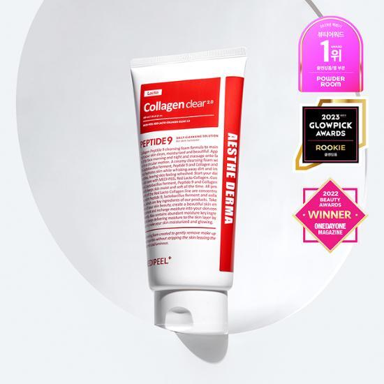 2.0升級款!2倍膠原蛋白 收毛孔功效Double Up!〖Olive Young 熱賣! 高CP！〗Medi Peel Red Lacto Collagen Clear 2.0 氨基酸保濕泡泡膠原蛋白嬰兒毛孔洗面奶 - 300ml