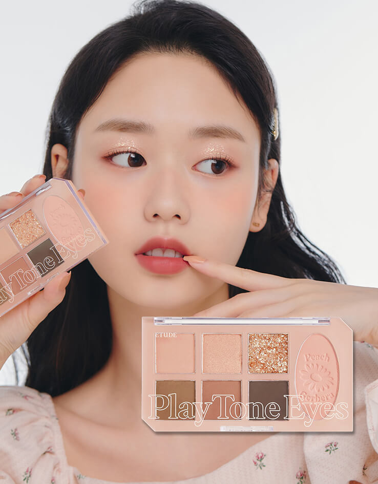 韓國 Etude Play Tone Eye Palette 7色眼影妝容綜合盤 - 🍑 Peach Gerbera 活力桃色