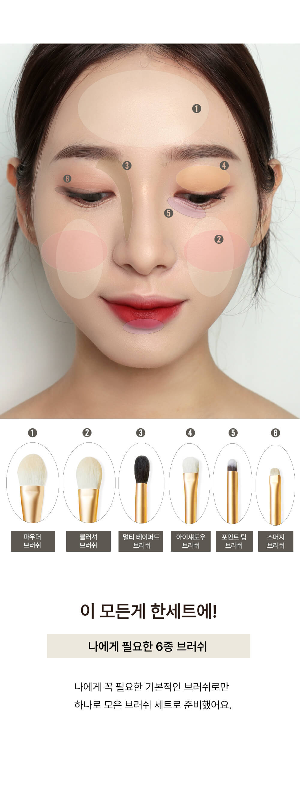 韓國 RULIDIA 365 Essential Brush Set 妝容必備6件掃具套裝