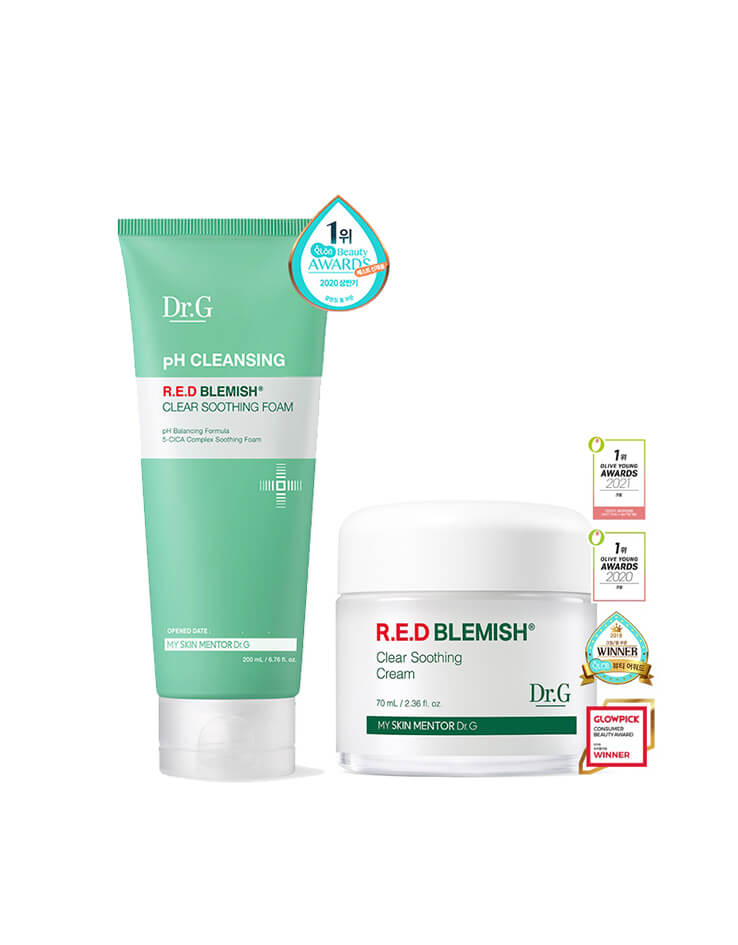 【年度🏆促銷組合】Dr. G RED Blemish Clear Soothing Cream + Foam 舒潤積雪草去紅抗痘保濕修護系列皇牌潔面＋面霜