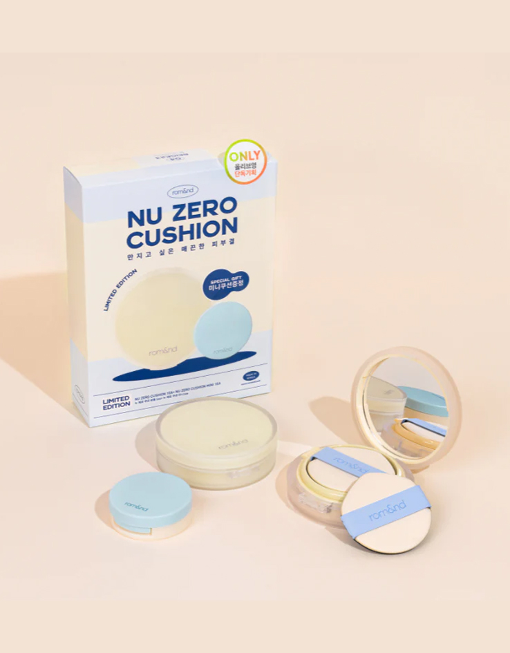 【限量套裝送mini 氣墊】韓國 Romand Nu Zero Cushion Mini Set 零感無瑕裸肌氣墊粉底 SPF24 PA++ 附送迷你氣墊 - 5色選擇