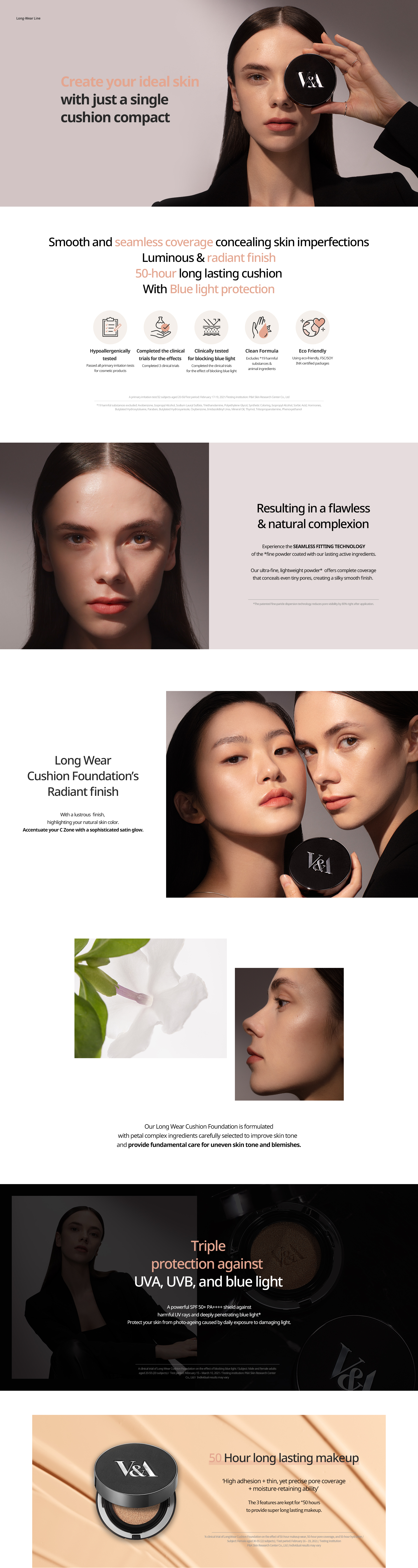 ＼超值優惠連補充裝組合！／V&A Long Wear Cushion Foundation 50小時長效持久水潤奶油肌黑盒氣墊粉底連補充裝 - 3色選擇