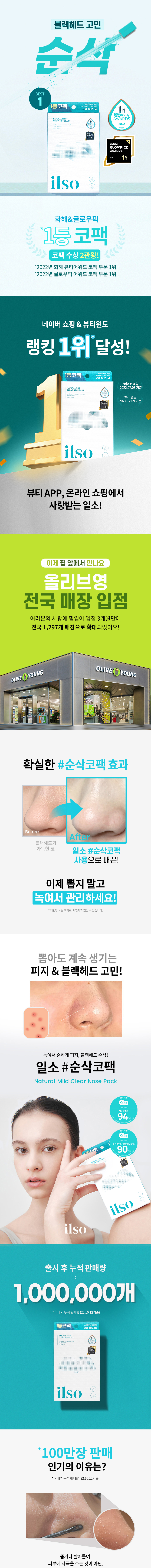 韓國 ilso Natural Mild Clear Nose Pack 天然溫和清黑頭粉刺鼻頭貼