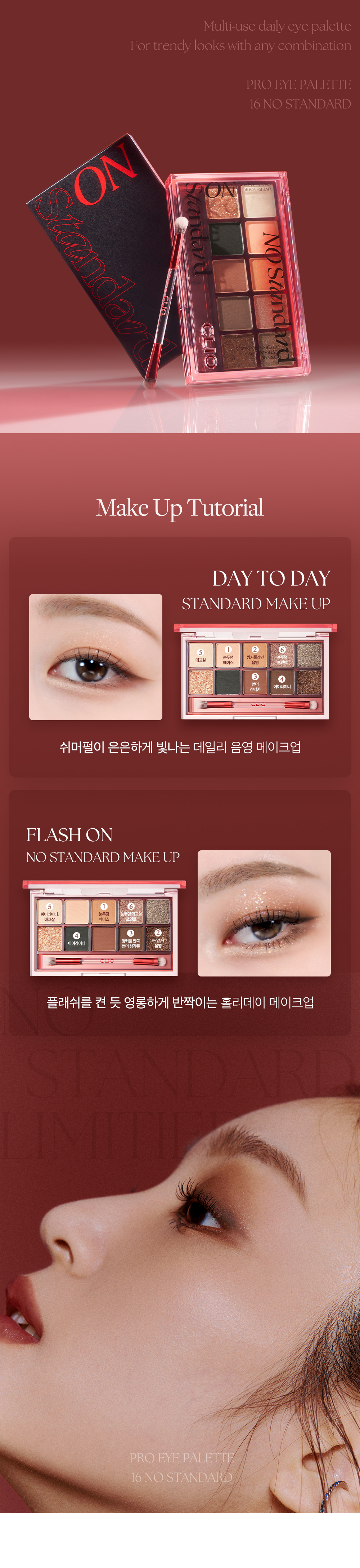 韓國 CLIO Pro Eye Palette (No Standard系列) 10色眼影盤 - #16 No Standard 深邃紅棕調
