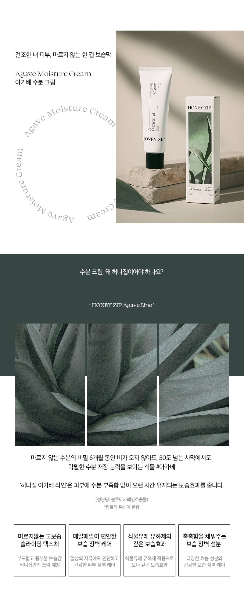 韓國 Honey Zip Agave Moisture Cream 龍舌蘭仙人掌保濕面霜 