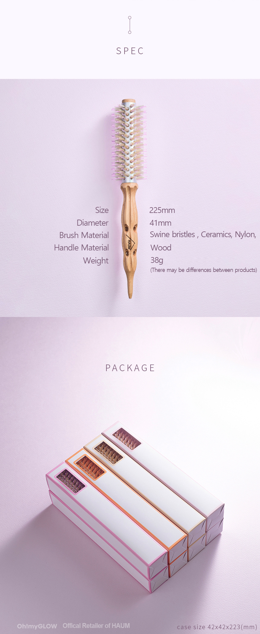 韓國 HAUM Hair Roll Brush M Size 41mm捲髮豬鬃圓梳 - 4色選擇