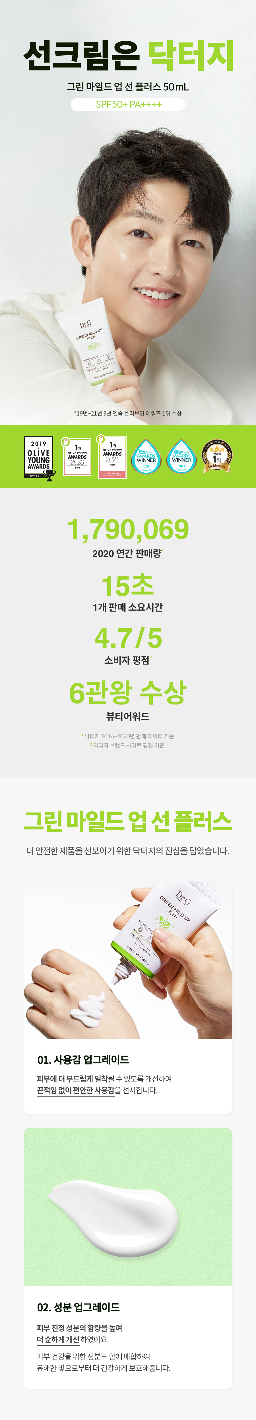 韓國 Dr. G Green Mild Up Sun+ SPF50+ PA++++ 溫和清爽防曬霜 - 50ml