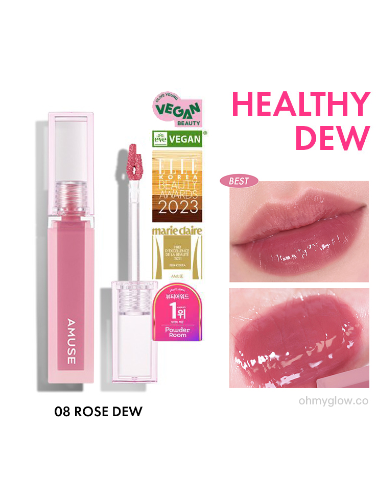 23新色 #Healthy Dew💦 韓國 Amuse Dew Tint 長效水光純素唇釉 - 08 Rose Dew