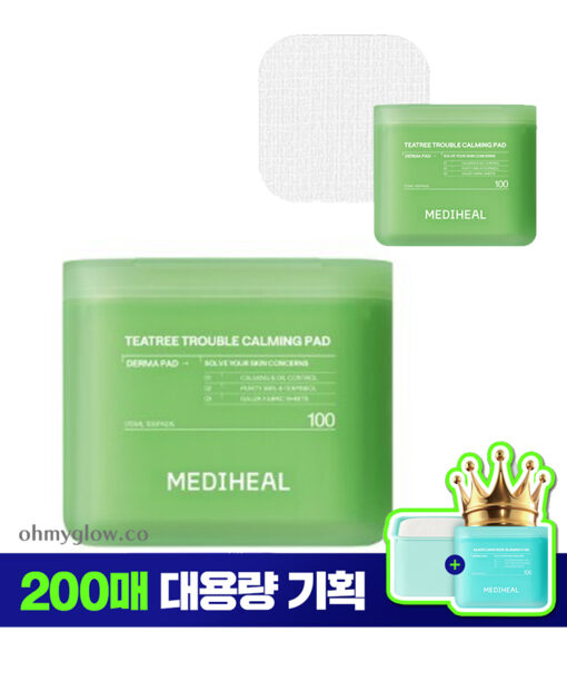 【限量1+1 Set 200片+送旅行case】粉刺暗瘡肌～化解🏆 韓國 MEDIHEAL Tea Tree Trouble Pad 茶樹鎮靜🌿抗炎減紅護膚棉片 - 100片