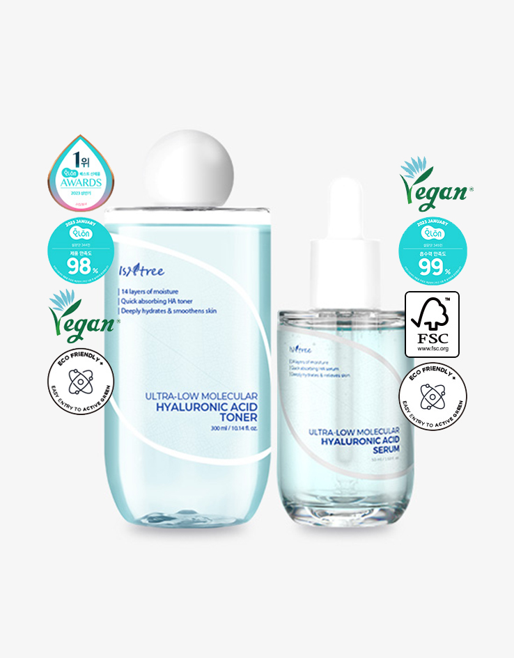 韓國 isntree Ultra-Low Molecular Hyaluronic Acid Toner 極低分子透明質酸保濕爽膚水 + 精華優惠組合