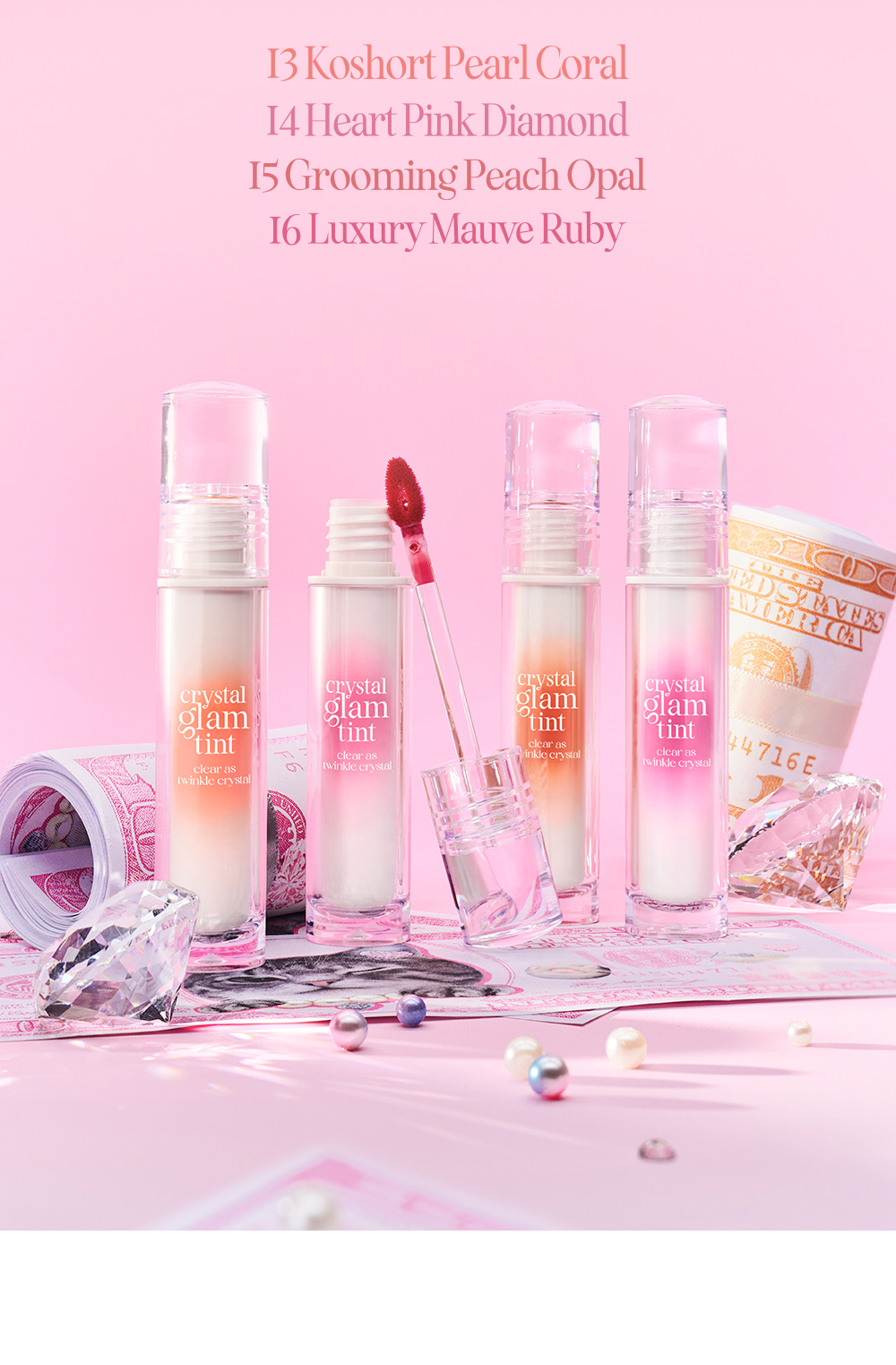 新色入！#Luxury KO Short貓貓系到 韓國Clio Crystal Glam Tint 晶透水光唇釉#01-16 - 16色選擇