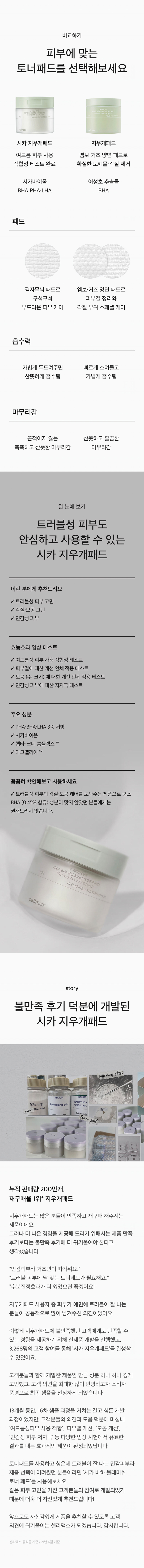 痘痘/粉刺粗糙肌～韓國 Celimax Ji Woo Gae Cica BHA Blemish Toner Pad 積雪草祛痘收毛孔淨膚棉片 60P