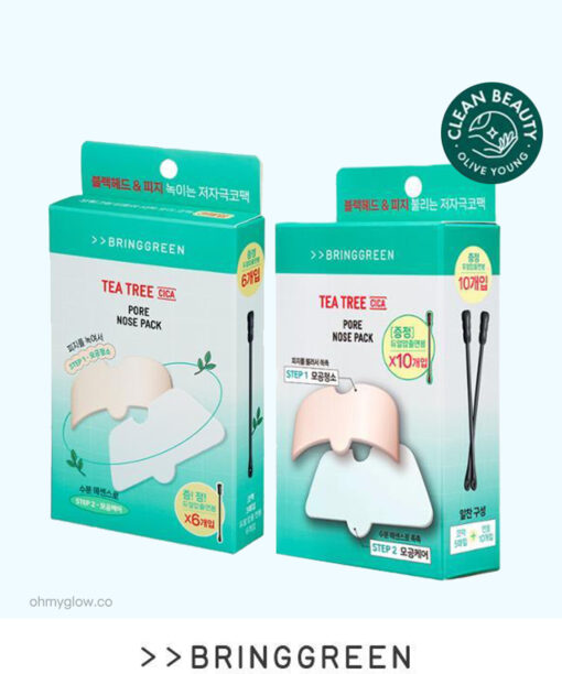 \23年新版/ 韓國 Bring Green Tea Tree Cica Pore Nose Pack 茶樹積雪草清黑頭收毛孔鼻貼 - 增量版5片裝