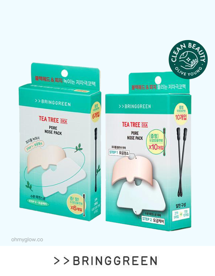 \23年新版/ 韓國 Bring Green Tea Tree Cica Pore Nose Pack 茶樹積雪草清黑頭收毛孔鼻貼 - 增量版5片裝