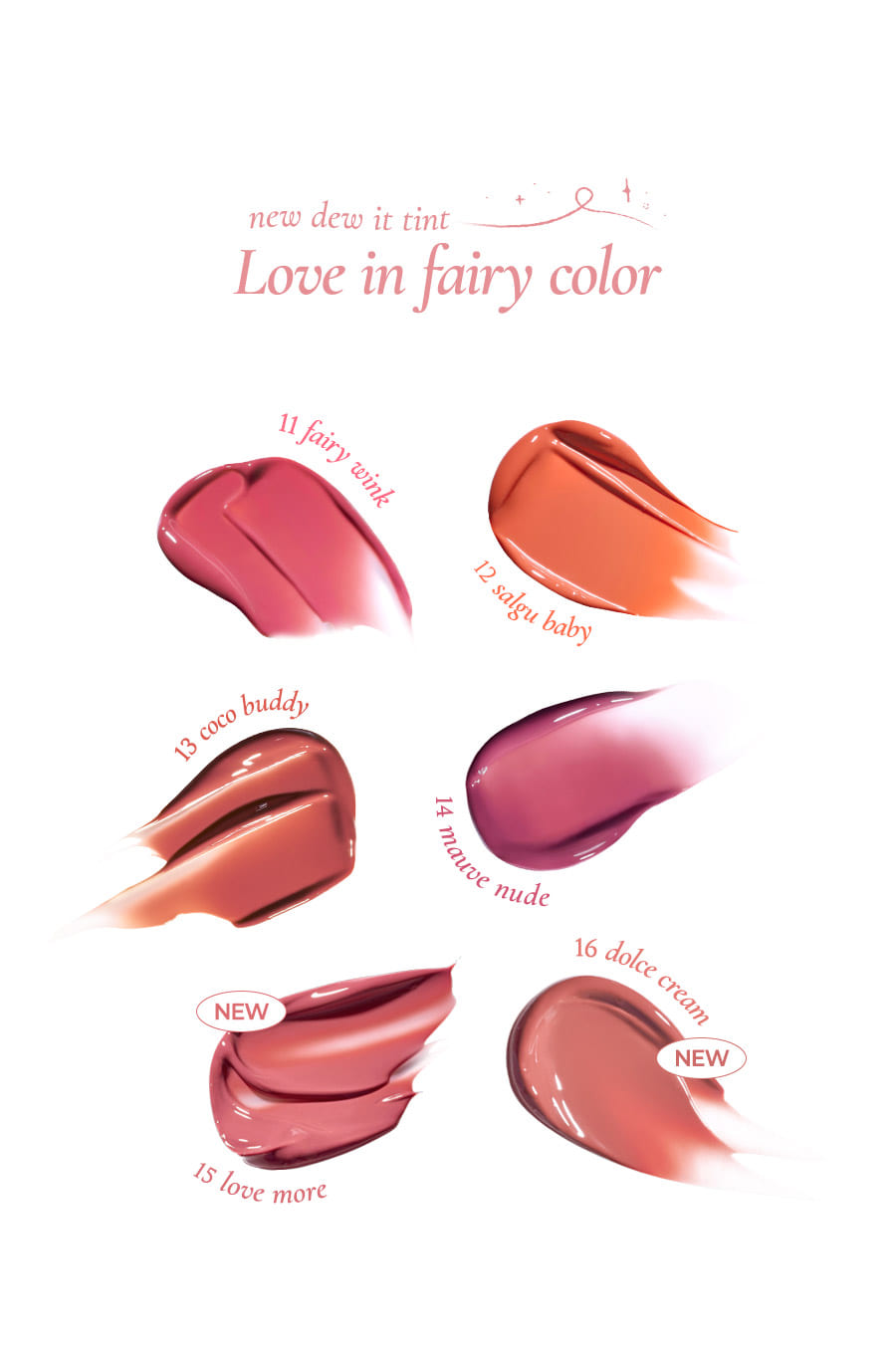 〔新秋冬色入!#最新🧚Fairy In Love 系列〕韓國 oenir Dew It Tint 輕透仙露水光唇釉 #11-#16 - 6色選擇