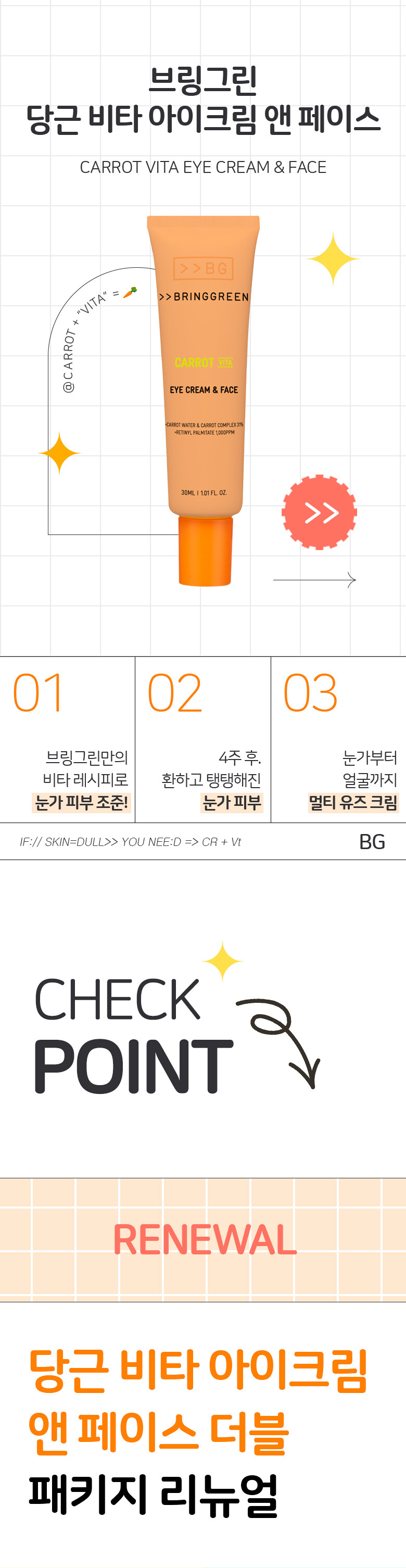 超值 1+1套裝! \ New! 23年更新版 / 韓國 Bring Green Carrot Vita Eye Cream & Face Set 紅胡蘿蔔維生素眼角皺紋眼&面霜優惠套裝