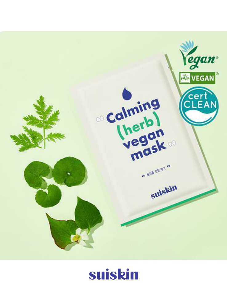 韓國Clean Beauty 小眾品牌 suiskin Calming Herb Vegan Mask 純素草本舒緩保濕面膜5片裝