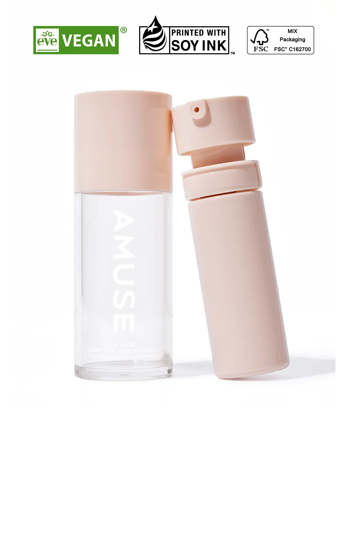 韓國 AMUSE  X 張員瑛 Dew Wear Foundation SPF 50+ PA++++ 水潤水光肌70%精華純素粉底液 - 4色選擇