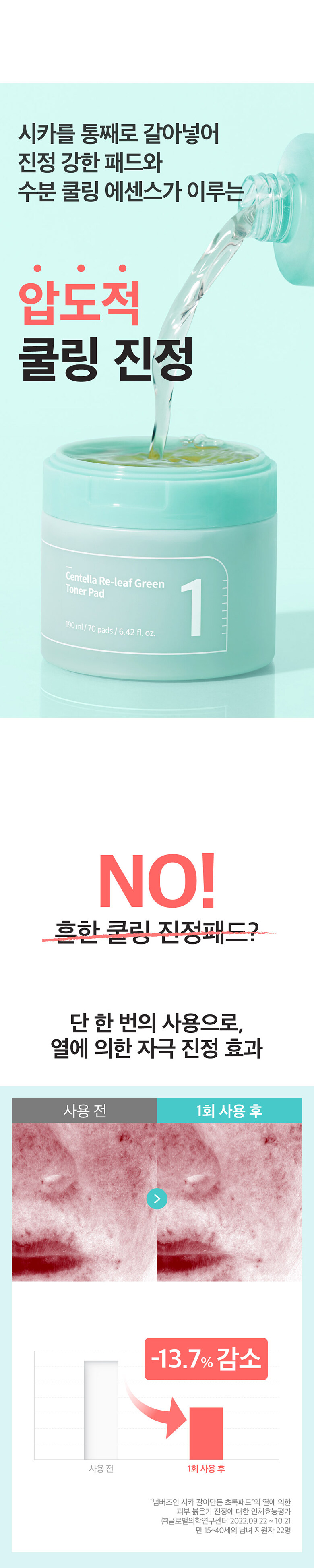 韓國 numbuzin No.1 Centella Re-Leaf Green Toner Pad 魚腥草積雪草舒緩保濕濕敷爽膚棉片 - 70片裝