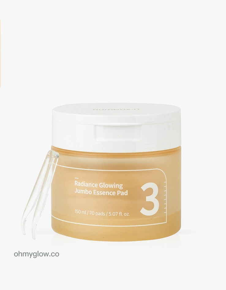 捱夜粗糙肌～韓國 numbuzin No.3 Radiance Glowing Jumbo Essence Pad 酵母提亮去暗沉保濕濕敷爽膚精華棉片 - 70片裝