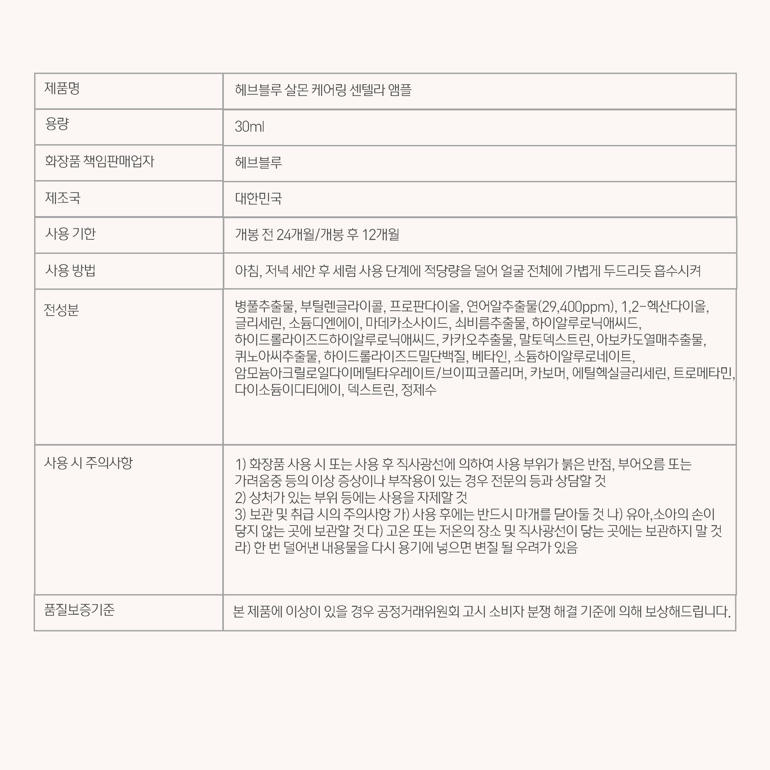 韓國 Clean Beauty 品牌 HeveBlue Salmon Caring Centella Ampoule 三文魚子積雪草舒緩去紅保濕安瓶精華