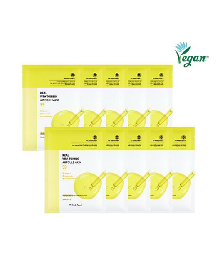 韓國 Wellage Real Vita Toning Ampoule Mask 高濃度維C美白提亮精華面膜 - 2種選擇