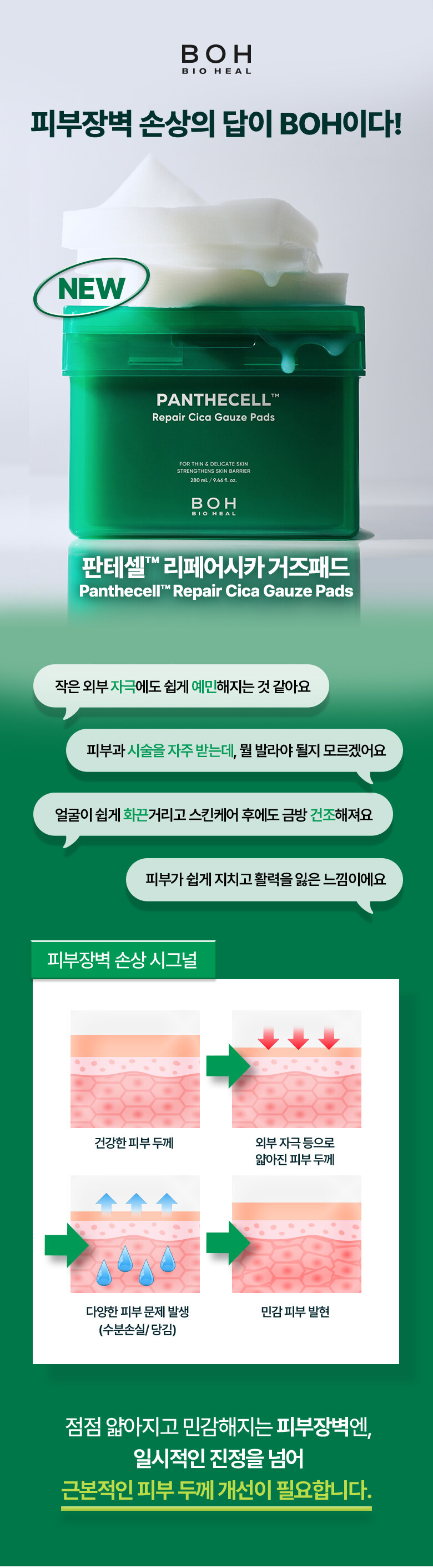 最新升級版~痘敏肌/油敏瑕疵肌~改善黑頭痘痘!韓國 Bio Heal BOH Panthecell™ Repair Cica Gauze Pads 泛醇鎮靜修復爽膚棉片 - 80片裝