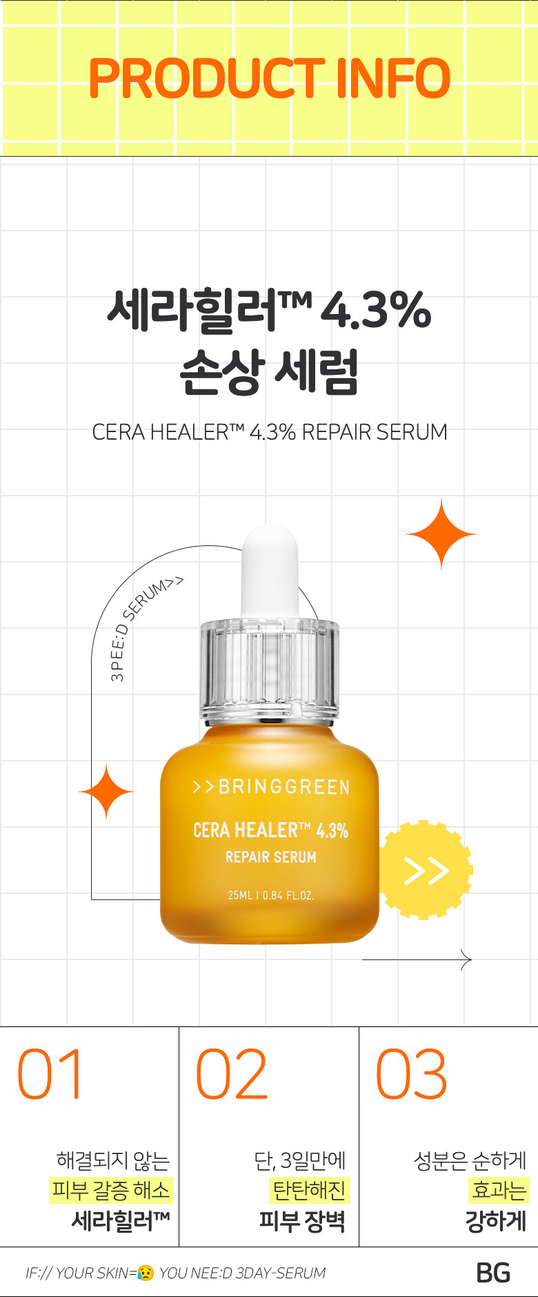 全新3天精華高效精華/ 修復肌膚屏障～韓國 Bring Green Cera Healer 4.3% Repair Serum 神經醯胺3天修復草本精華 - 25ml