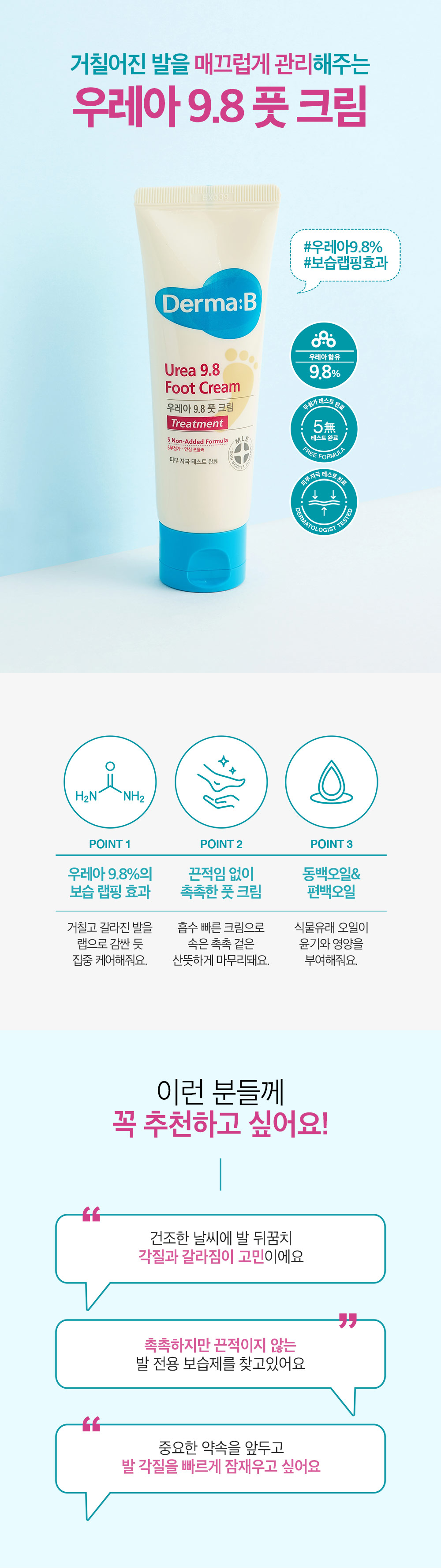 韓國 DERMA:B Urea 9.8 Foot Cream 9.8%尿素腳跟修護霜 - 80ml