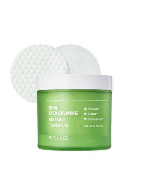 韓國 Wellage Real Cica Calming Big Embo Toner Pad 95%純積雪草💚鎮靜爽膚棉片 - 70片裝