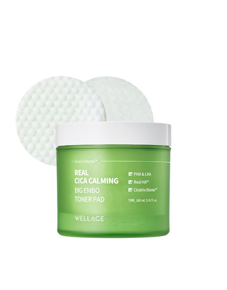 韓國 Wellage Real Cica Calming Big Embo Toner Pad 95%純積雪草💚鎮靜爽膚棉片 - 70片裝