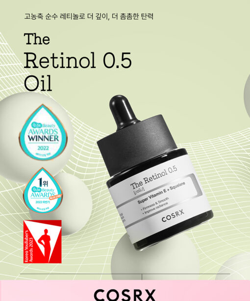 連用4週 減齡2歲！改善鬆弛肌～韓國 COSRX The Retinol 0.5 Oil 高濃度維A純視黃醇0.5%抗老回彈精華油 - 20ml