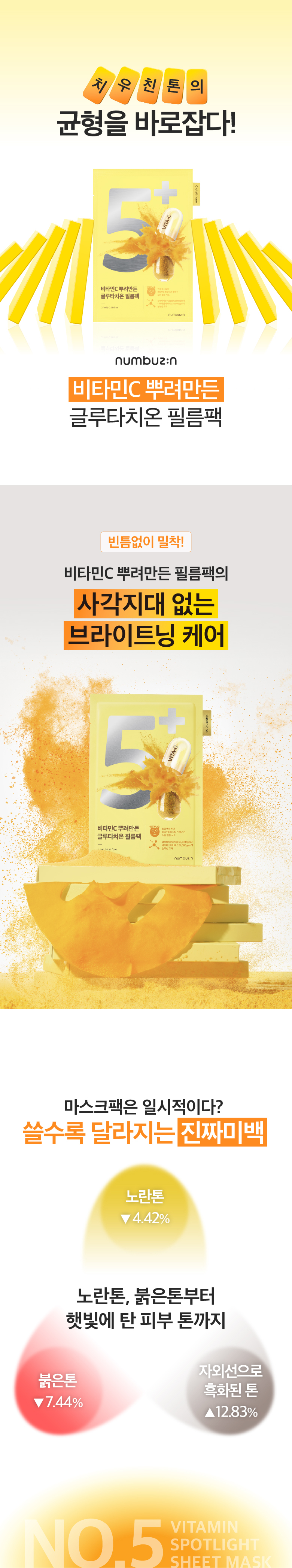 抗氧淡斑~韓國 numbuzin No.5 Vitamin Spotlight Sheet Mask 維C谷胱甘肽淡斑面膜 - 2款選擇