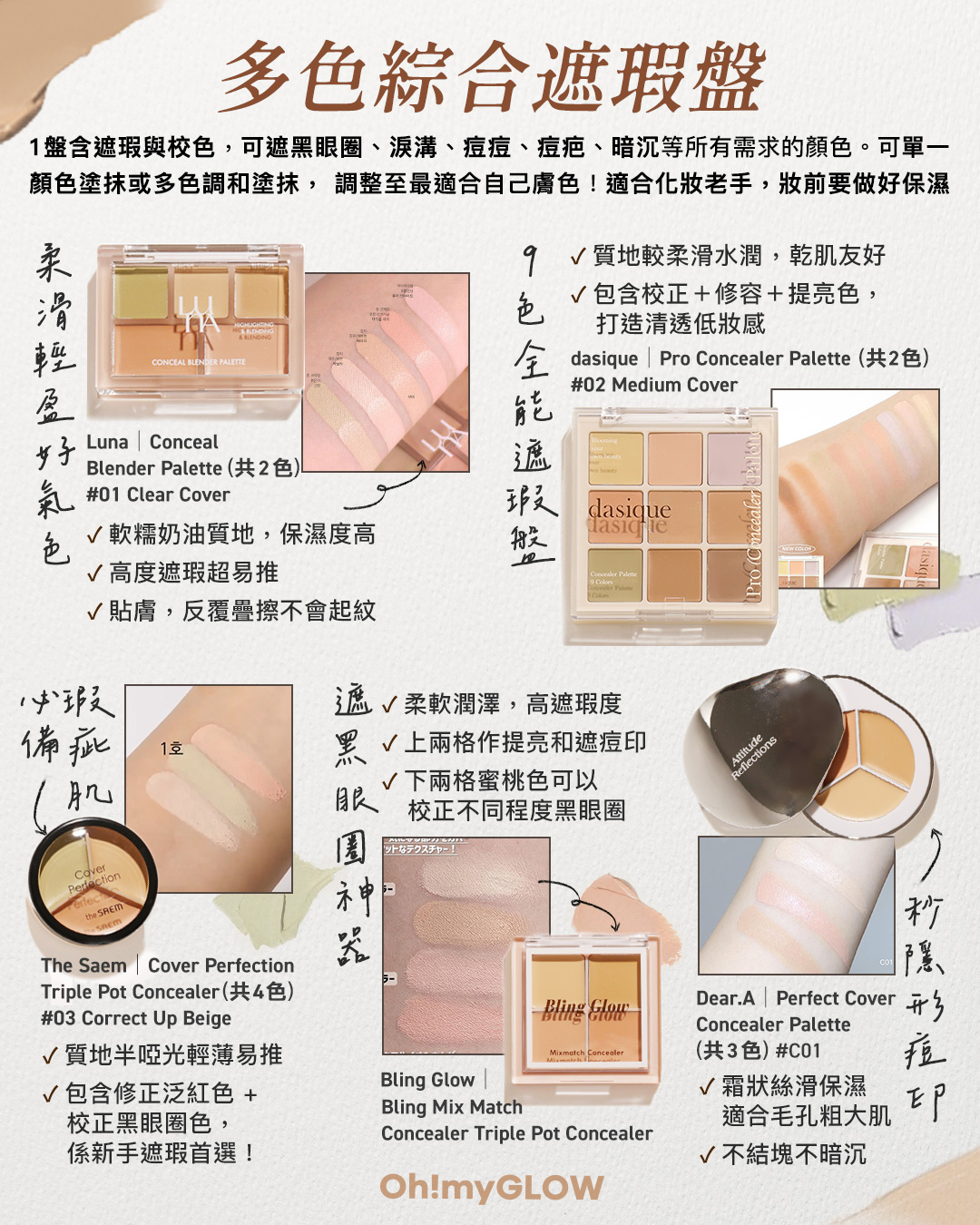 重度黑眼圈​🐼​、瑕疵肌必備｜✨曝光率最高遮瑕好物＋教學技巧分享～多色綜合遮瑕盤篇