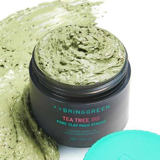 韓國 Bring Green Tea Tree Cica Pore Clay Pack Strong 茶樹積雪草收毛孔清潔泥膜〔強力版〕 – 100g