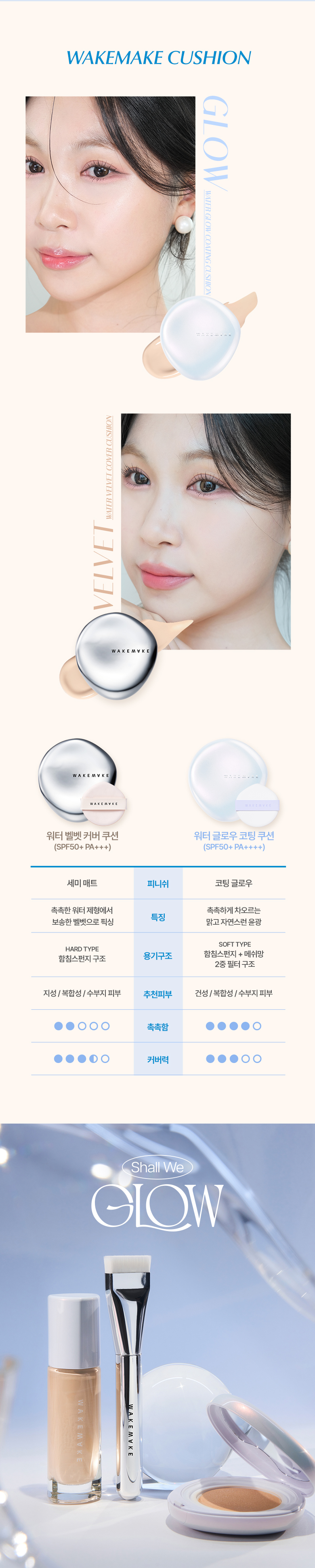 韓國 Wakemake Water Glow Coating Cushion 水感持久水光氣墊粉底SPF50+ PA++++ – 4色選擇