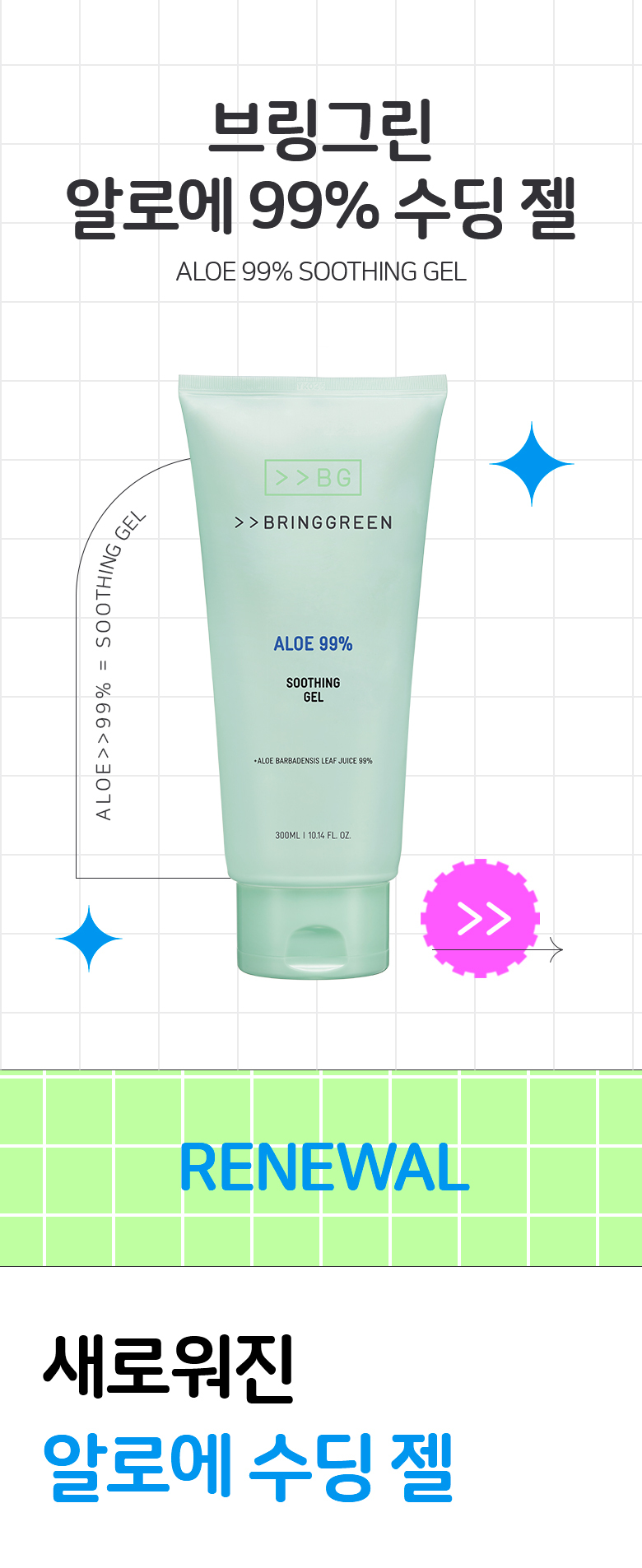 韓國Bring Green Aloe 99% Soothing Gel 99%蘆薈舒緩保濕啫喱 - 300ml